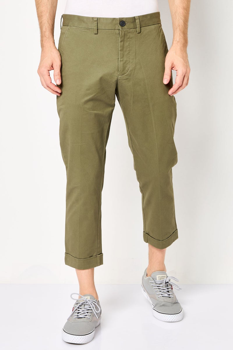 LACOSTE Men Regular Fit Solid Cropped Pants, Olive - Image 1