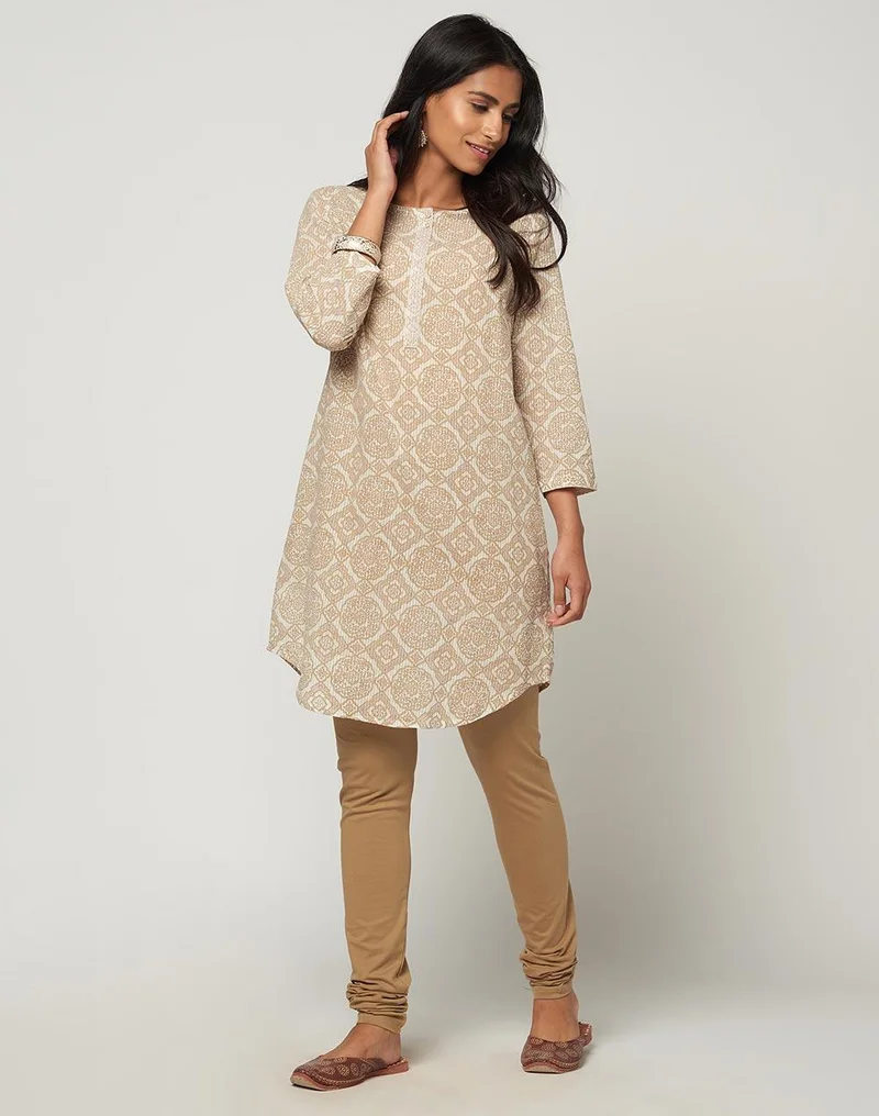 Fabindia Beige Cotton Full Length Churidar
