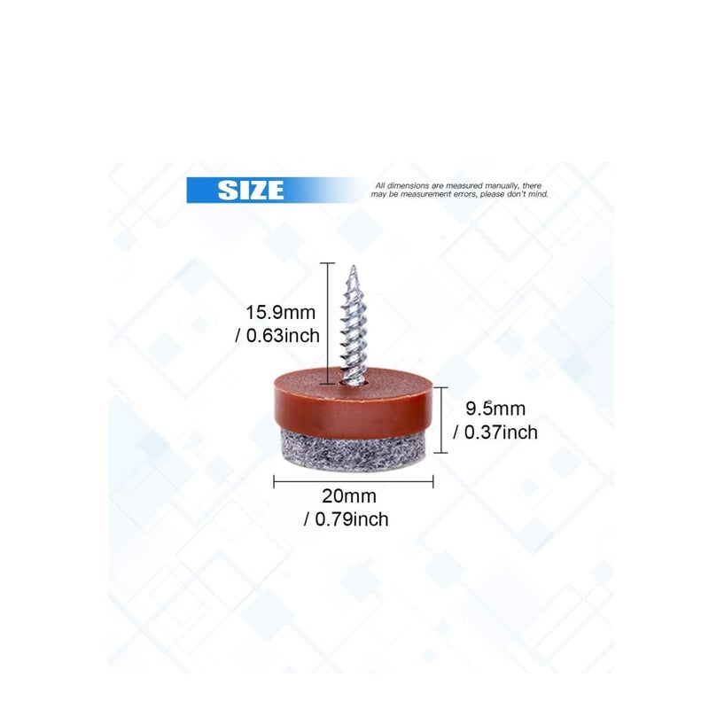 SOLARAE 50Pcs 20mm Brown Screw-on Furniture Antiskid Felt Pad Slider Floor Protector for Wooden Leg Feet of Chair Table Sofa Stool (50Pcs 20MM) - Image 2