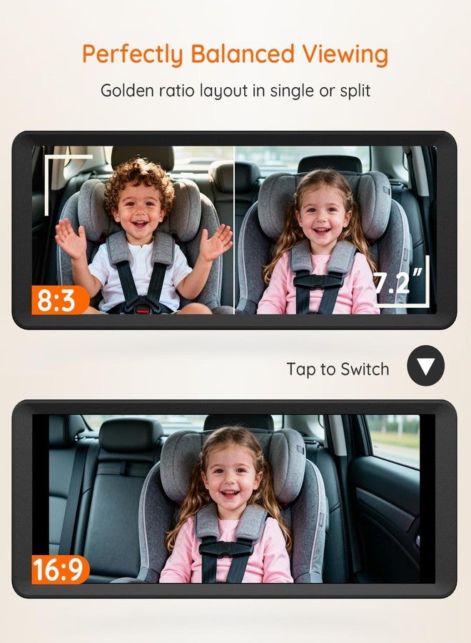 Luckview BM5 MAX 1080P HD Dual Baby Car Camera with Recording, 7.2” Split Screen Monitor for 2 Kids, Dual Car Baby Monitor Car with Auto Night Vision, Easy Installation Backseat Camera for Baby - Image 3