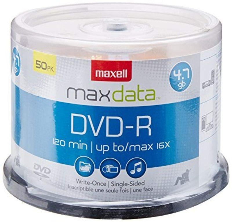 Maxell 638011 Superior Archival Life Metal Azo Dye Construction Write Once Format DVD-R 4.7 Gb Spindle 50 Disc Pack - Image 1