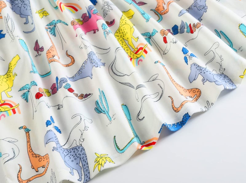 Frogwill Toddler Girls Dinosaur Cotton Dress Short Sleeve Summer Casual Outfit 4T, White - Image 4