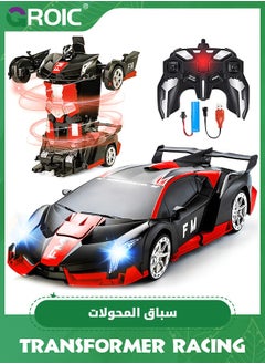 GROIC Transform RC Car Robot, LED Remote Control Car Transforming Robot 360° Speed Drifting one-click Deformation Remote Control Car Independent Robot Deformation RC Car Toy  - Image 1