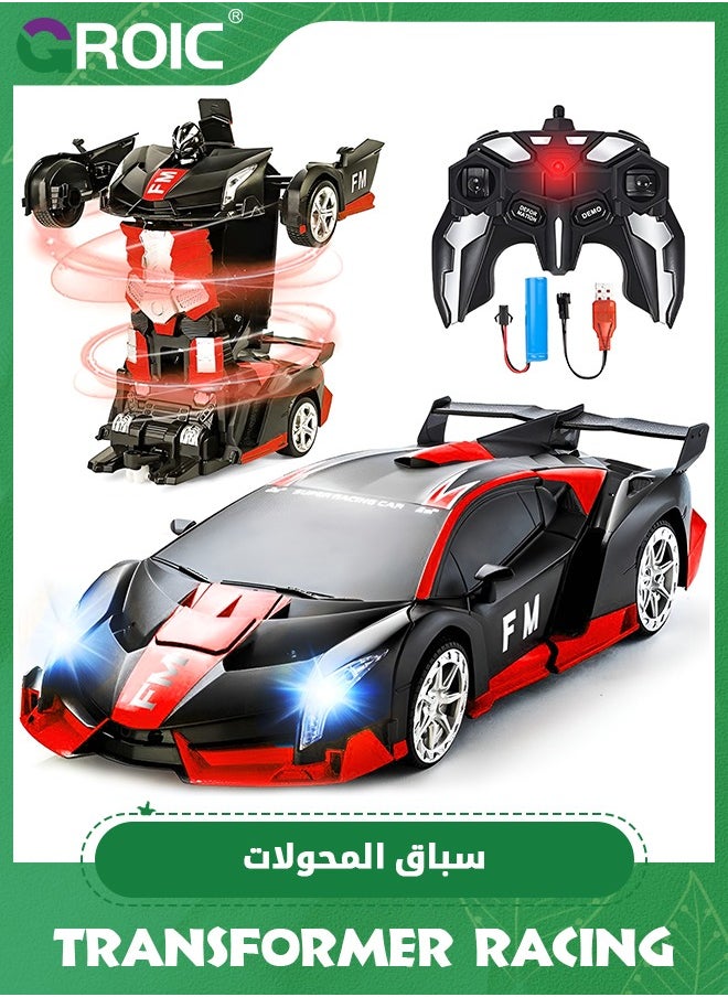 GROIC - Transform RC Car Robot, LED Remote Control Car Transforming Robot 360° Speed Drifting one-click Deformation Remote Control Car Independent Robot Deformation RC Car Toy - Image 1