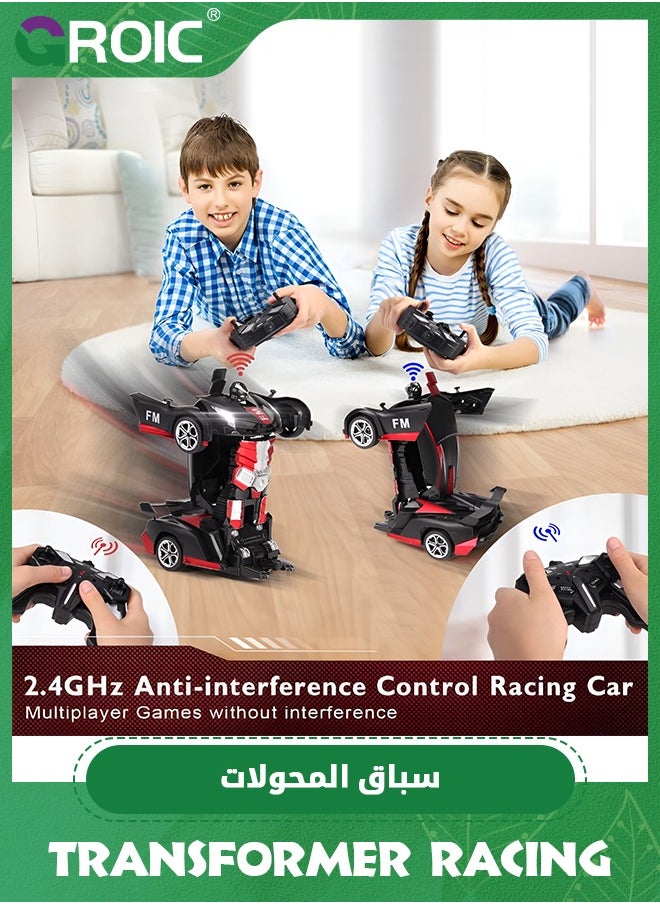 GROIC - Transform RC Car Robot, LED Remote Control Car Transforming Robot 360° Speed Drifting one-click Deformation Remote Control Car Independent Robot Deformation RC Car Toy - Image 1