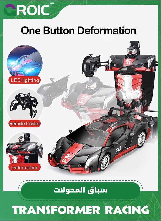 GROIC - Transform RC Car Robot, LED Remote Control Car Transforming Robot 360° Speed Drifting one-click Deformation Remote Control Car Independent Robot Deformation RC Car Toy - Image 1
