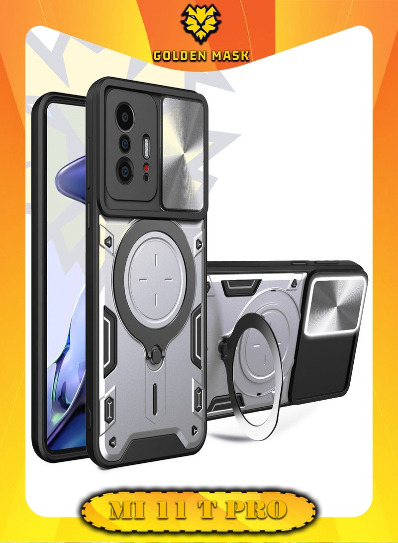 GOLDEN MASK For Xiaomi 11T/11T Pro Armored Camera Shield Cover Camera Lend Protection, Built-in 360° (Silver)