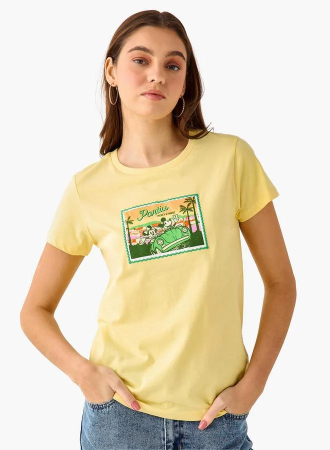 SP Characters Regular Fit Cotton T-shirt with Mickey and Minnie Mouse Print