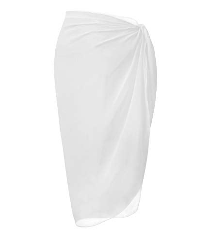 LIENRIDY Women's Chiffon Pareo Beach Wrap Sarong Swimsuit Scarf Cover Up White Middle L-XL - Image 1