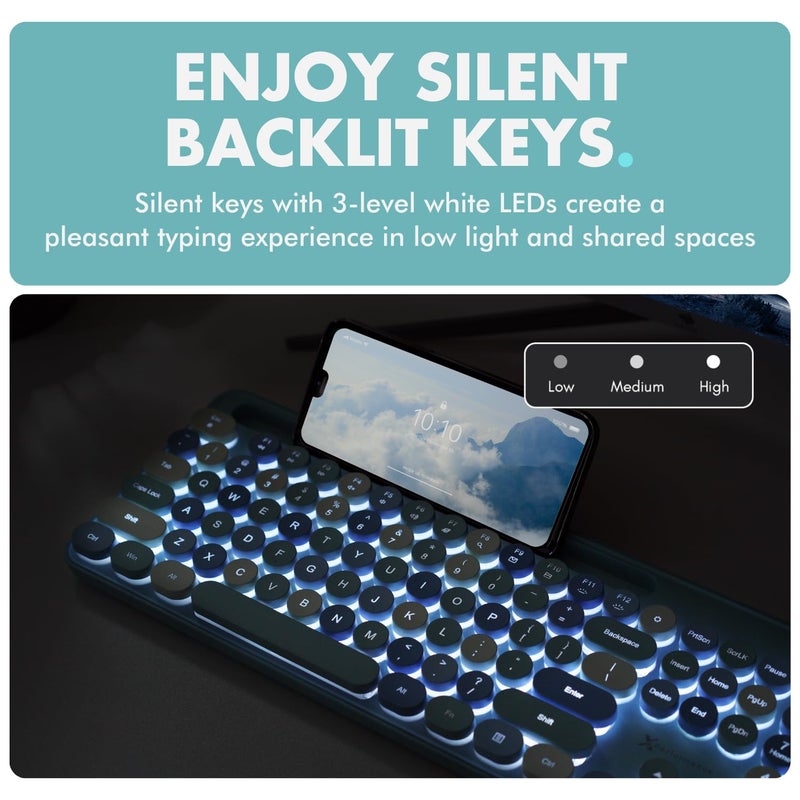 X9 Performance X9 Wired Keyboard and Mouse Combo with Backlight - Retro Typewriter Round Keycaps, Phone/Tablet Dock, 109 Fullsize Keys, Cute Colorful Blue Keyboard, Pastel Keyboard for Laptop, PC and Chromebook - Image 2