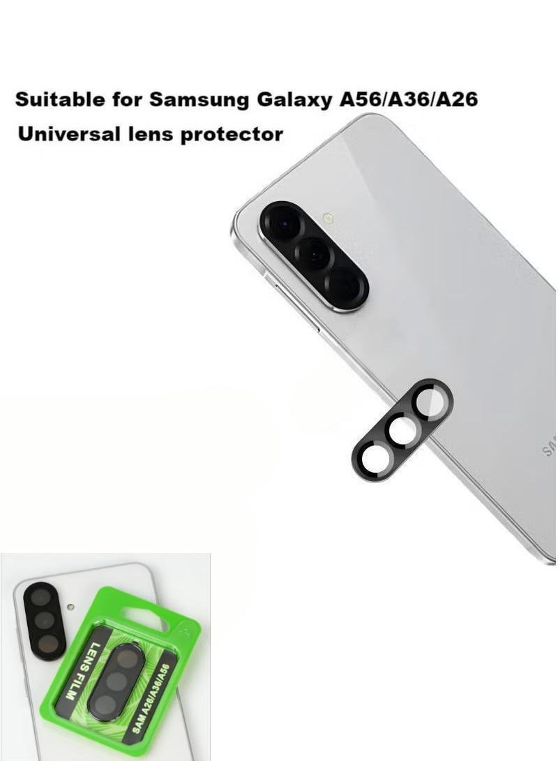 Samsung Galaxy A56 Camera Lens Protector Individual Tempered Glass Camera Screen Protector Metal Ring Lens Cover for Galaxy A26/A36/A56 Accessories (Black)  - Image 1