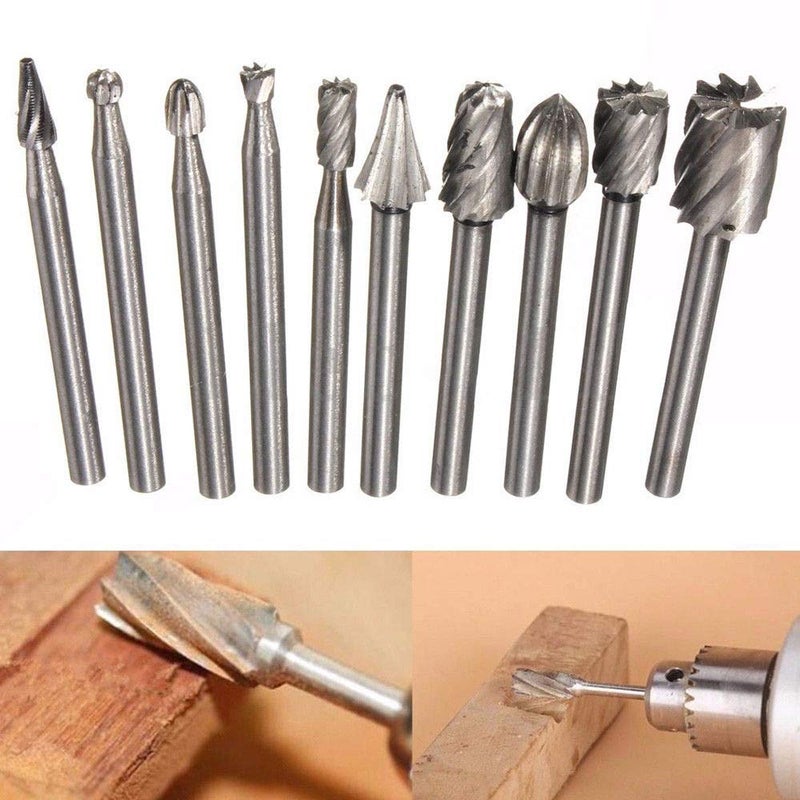 DIY Crafts Steel High Speed Burr Grinding Bit Wood Carving Rasp for 1/8' Shank Tool (Design No # 2, Pack Of 10 Pcs) - Image 1