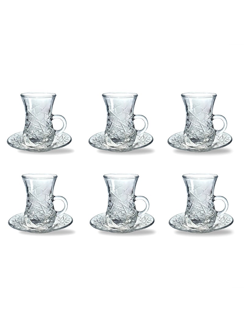 Feelings Glass Tea Cup and Saucer Set, 12 Pieces, 110 ML  - Image 1