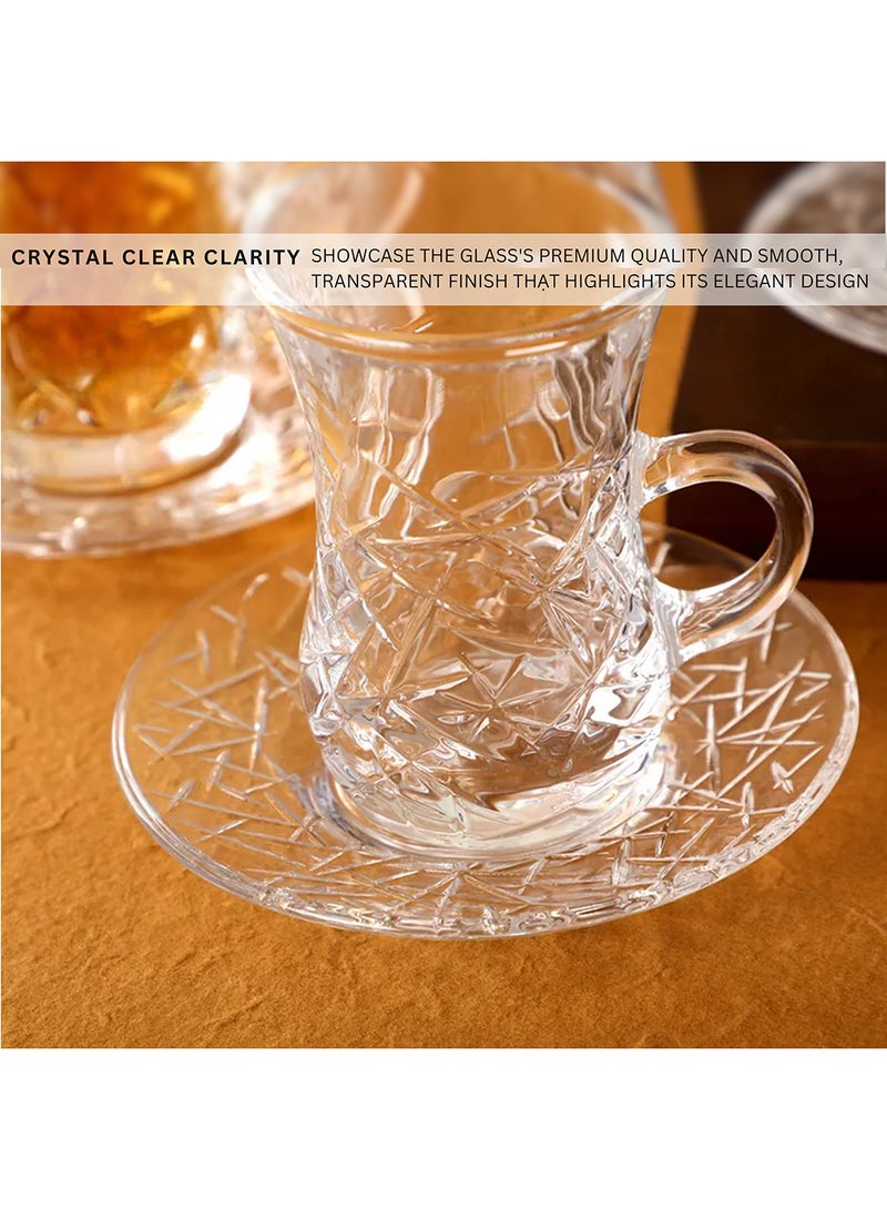 Feelings Glass Tea Cup and Saucer Set, 12 Pieces, 110 ML  - Image 3