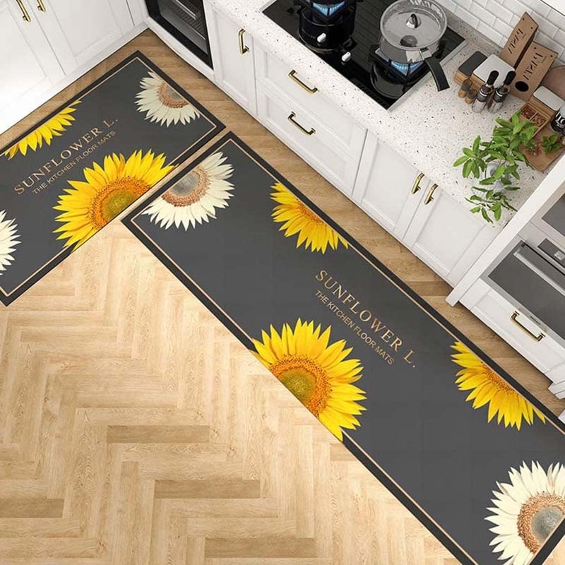 2 Pack Kitchen Floor Rugs, Anti-Skid Rubber Mats Small and Large, Waterproof Non-Slip Standing Pads for Sink, Stove, Laundry & Utility Room Floors - Image 1