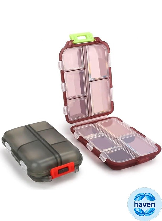 HAVEN 2PCS Travel Pill Organizer, Portable Pill Case, Pill Box Dispenser, with 10 Compartments for Different Medicines - Image 1