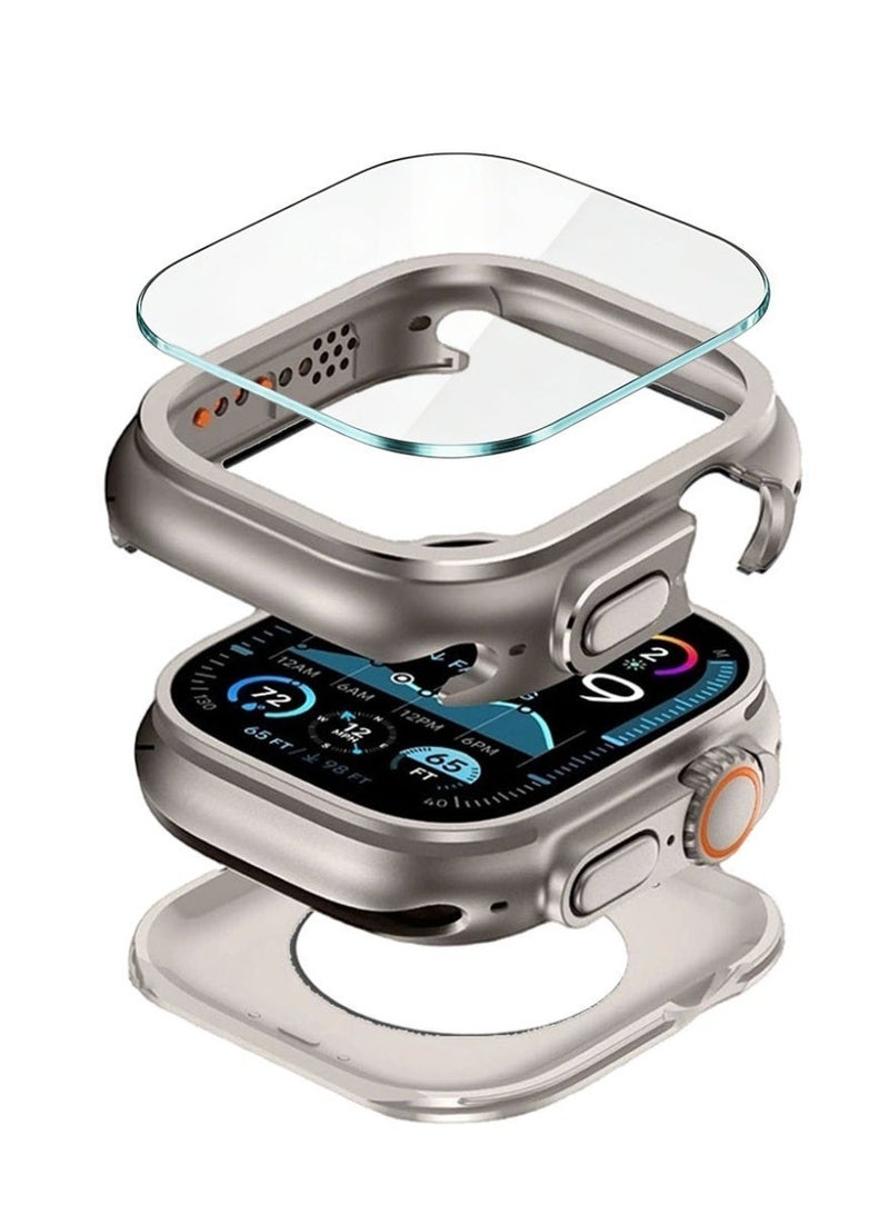 حافظة حماية معدنية 2 في 1 لـ Apple Watch Ultra 3/2/1 49 مم، إطار معدني متين (بمصد) مع غطاء خلفي كامل – حماية ضد الصدمات لـ iWatch Ultra 49 مم، مزودة بزجاج شاشة مقوّى - Image 1