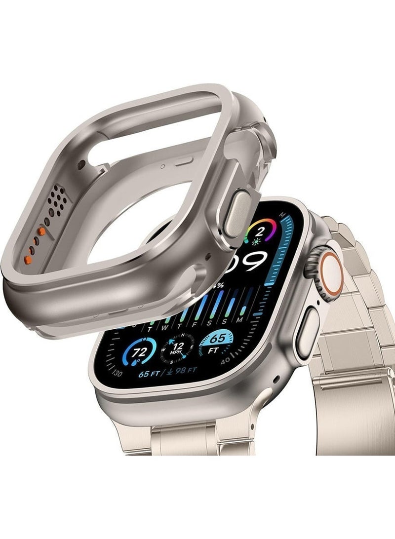حافظة حماية معدنية 2 في 1 لـ Apple Watch Ultra 3/2/1 49 مم، إطار معدني متين (بمصد) مع غطاء خلفي كامل – حماية ضد الصدمات لـ iWatch Ultra 49 مم، مزودة بزجاج شاشة مقوّى - Image 3