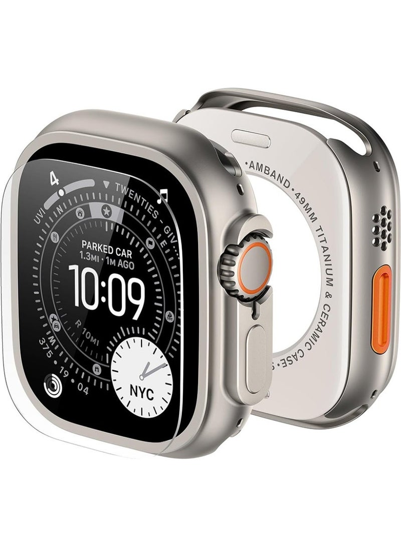 حافظة حماية معدنية 2 في 1 لـ Apple Watch Ultra 3/2/1 49 مم، إطار معدني متين (بمصد) مع غطاء خلفي كامل – حماية ضد الصدمات لـ iWatch Ultra 49 مم، مزودة بزجاج شاشة مقوّى - Image 2