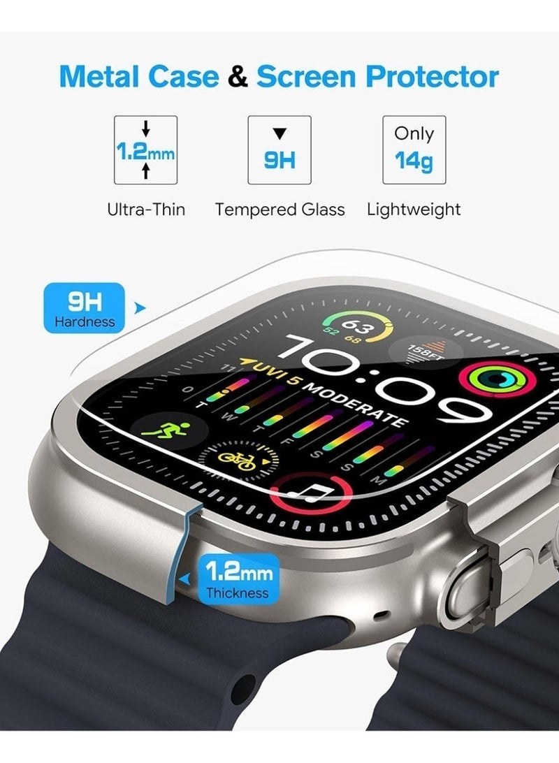 حافظة حماية معدنية 2 في 1 لـ Apple Watch Ultra 3/2/1 49 مم، إطار معدني متين (بمصد) مع غطاء خلفي كامل – حماية ضد الصدمات لـ iWatch Ultra 49 مم، مزودة بزجاج شاشة مقوّى - Image 4