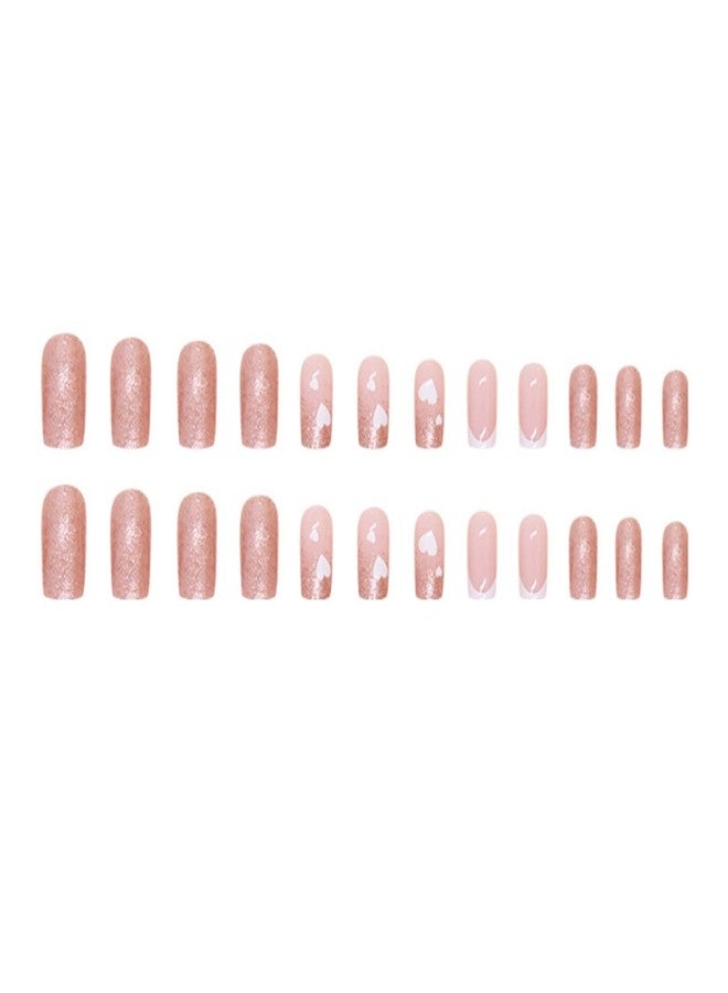 YoYoee French Nails Tips Medium Square False Nails Valentines Nails Press on Nails Full Cover Gradient Fake Nails for Women and Girls 24PCS - Image 5