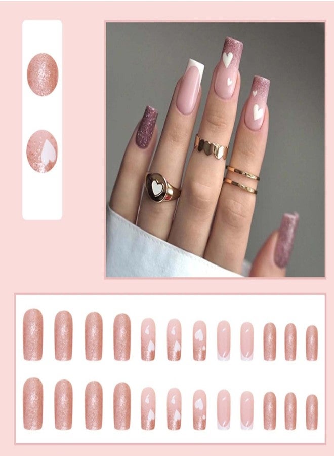 YoYoee French Nails Tips Medium Square False Nails Valentines Nails Press on Nails Full Cover Gradient Fake Nails for Women and Girls 24PCS - Image 2