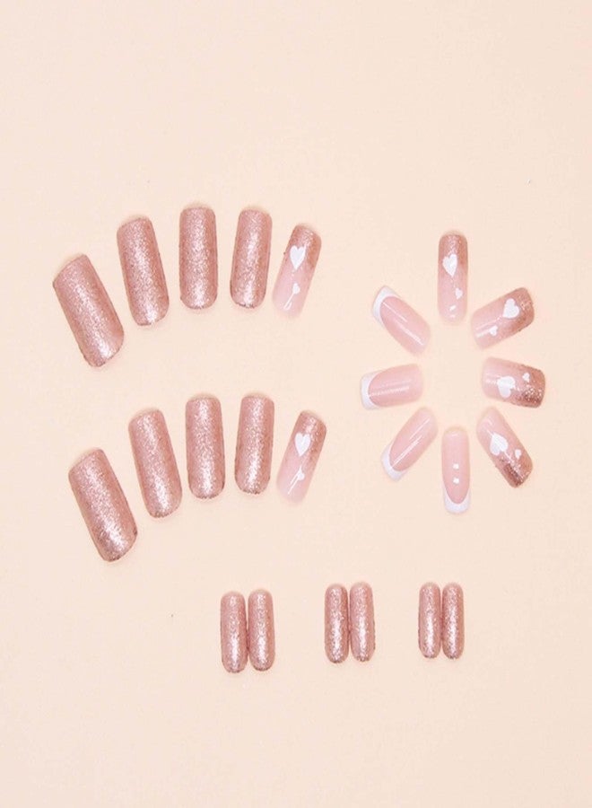 YoYoee French Nails Tips Medium Square False Nails Valentines Nails Press on Nails Full Cover Gradient Fake Nails for Women and Girls 24PCS - Image 3