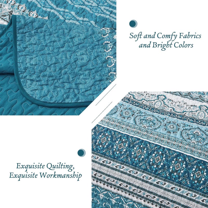 WONGS BEDDING مجموعة أغطية الأسرّة بأسلوب البوهو من WONGS، حجم كامل، لون أزرق فاتح، مجموعة أغطية أسرّة بأسلوب البوهو�� غطاء سرير خفيف وناعم جدًا قابل للتحويل، مناسب لجميع المواسم، مقاس 90" × 78" (3 قطعة) - Image 5