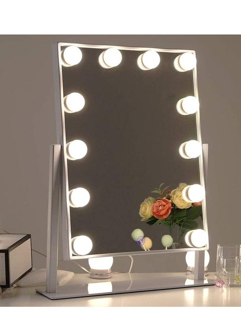 Makeup Mirror with Lighting, Illuminated Standing Mirror for Dressing Table with Dimmable Lamps, White Hollywood Mirror with Light