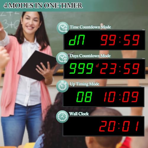 QINYUNE Digital Days Countdown Timer Clock,Retirement Countdown Calendar up to 999 Days,Count Timing Up Stopwatch,LED Wall Clock with Remote Control for Wedding Birthday Event Sports Vacation Examination - Image 2