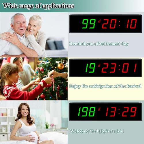 QINYUNE Digital Days Countdown Timer Clock,Retirement Countdown Calendar up to 999 Days,Count Timing Up Stopwatch,LED Wall Clock with Remote Control for Wedding Birthday Event Sports Vacation Examination - Image 5