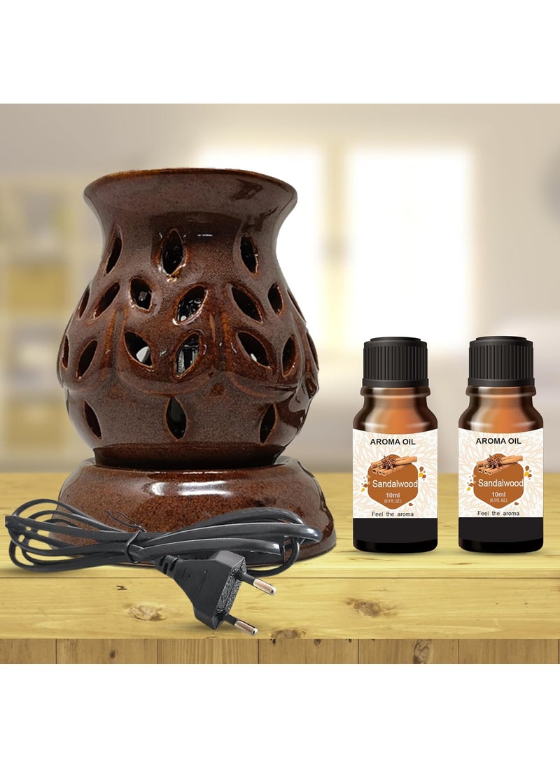 Generic Matki Shaped Electric Aroma Oil Diffuser Brown 2 High Scented Sandalwood Oils 10ml Each for Home DecorOfficeTemple Strong LongLasting Aroma Oil Brown  - Image 1