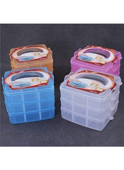 SHREVI Plastic Multi Utility Storage Box with 3 Removable Layers for Jewellery Multicolour 18 Grid 1 pcs  - Image 3