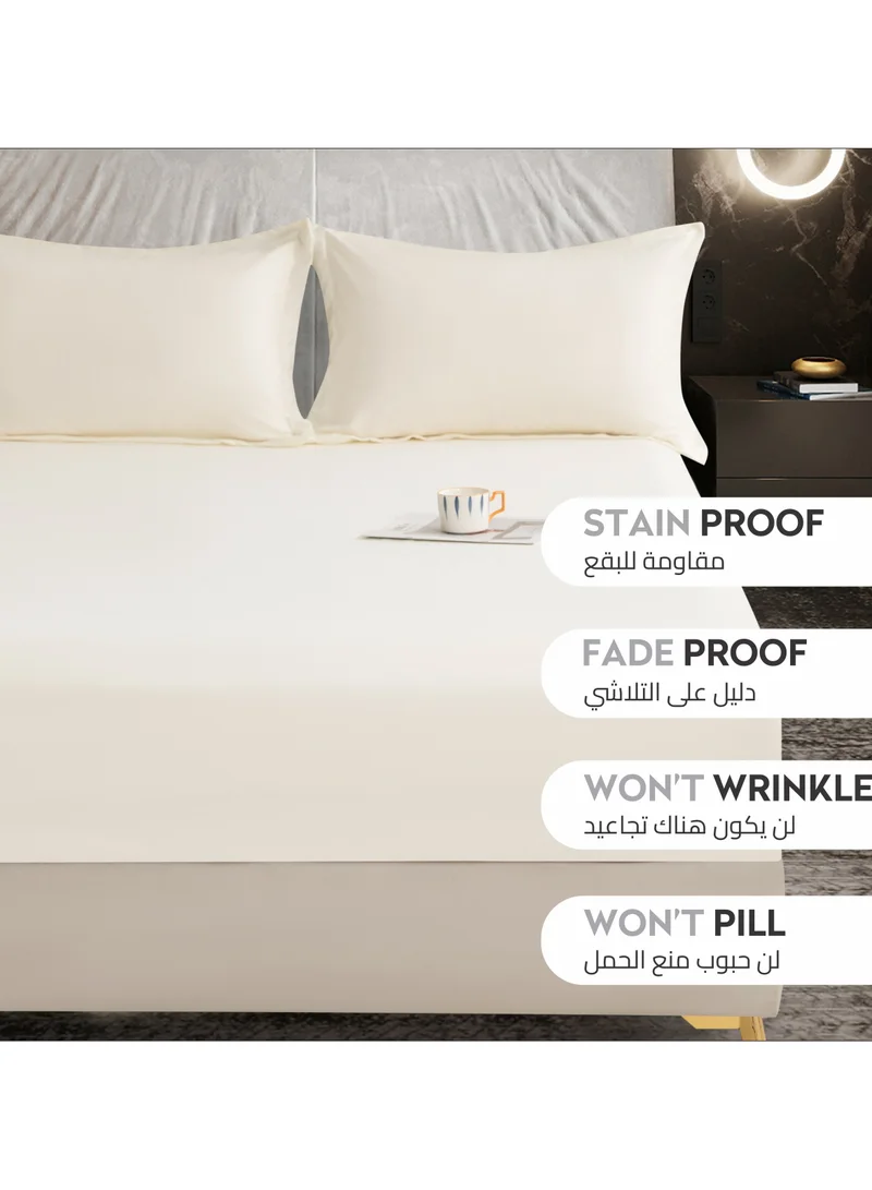 Donetella Bedding Fitted Sheet - Fits 180x200 Cm For King Bed - 3 Pcs (1 Fitted Sheet and 2 Pillowcases) - 35 Cm Deep Pocket - Solid Bed Sheet