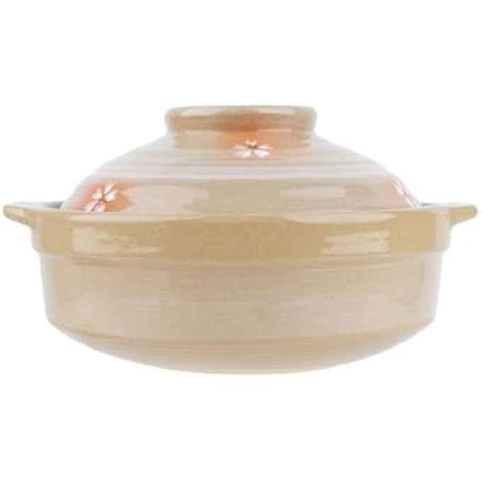 Daiso Japanese Pattern Earthenware Pot Beige  White 19Cm - Image 1