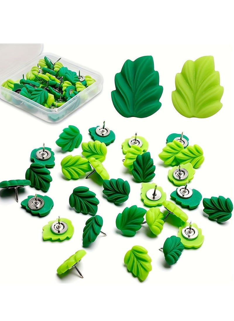 Generic 30Pcs Decorative Push Pins Green Leaves Flat Thumbtacks Creative Thumbtacks for Whiteboard Corkboard Photo Wall Map Bulletin Board Office or Home Decoration  - Image 1