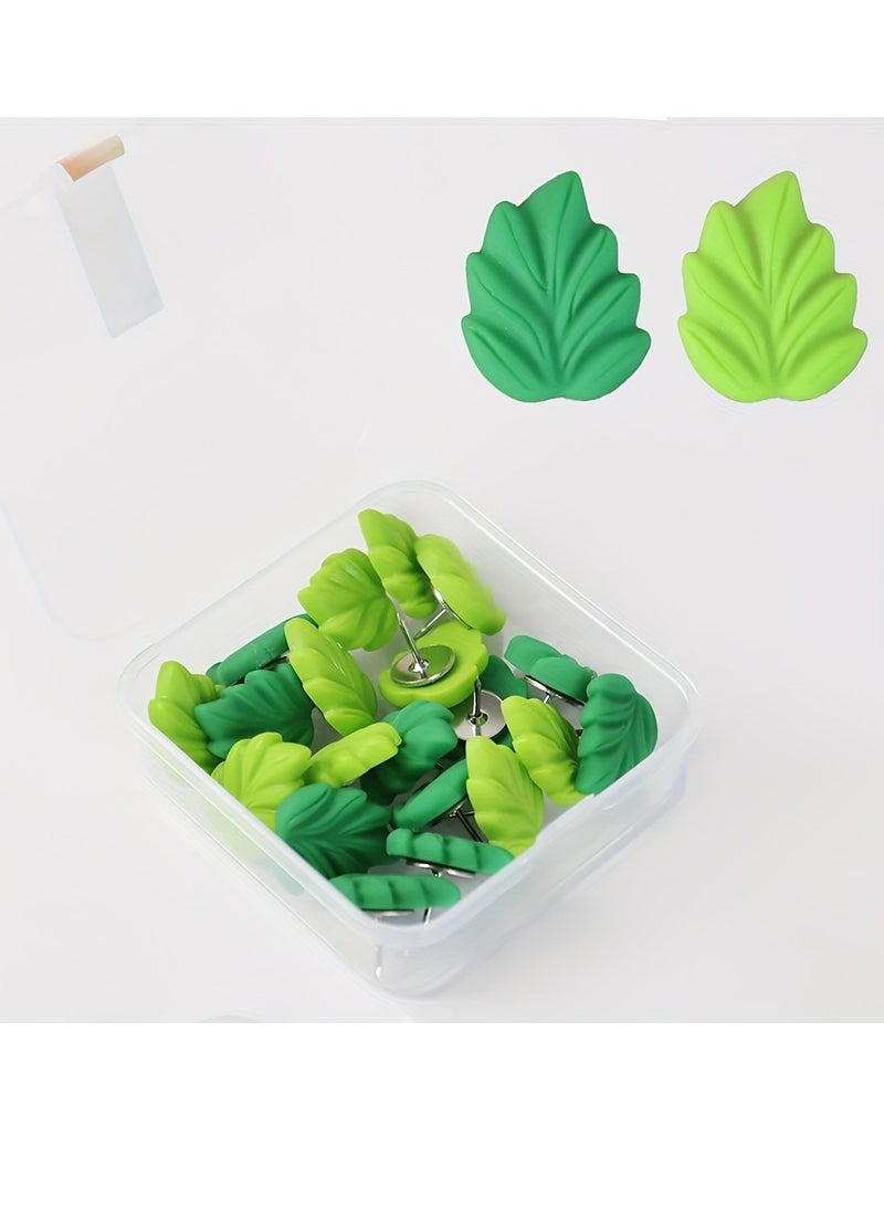 Generic 30Pcs Decorative Push Pins Green Leaves Flat Thumbtacks Creative Thumbtacks for Whiteboard Corkboard Photo Wall Map Bulletin Board Office or Home Decoration  - Image 2