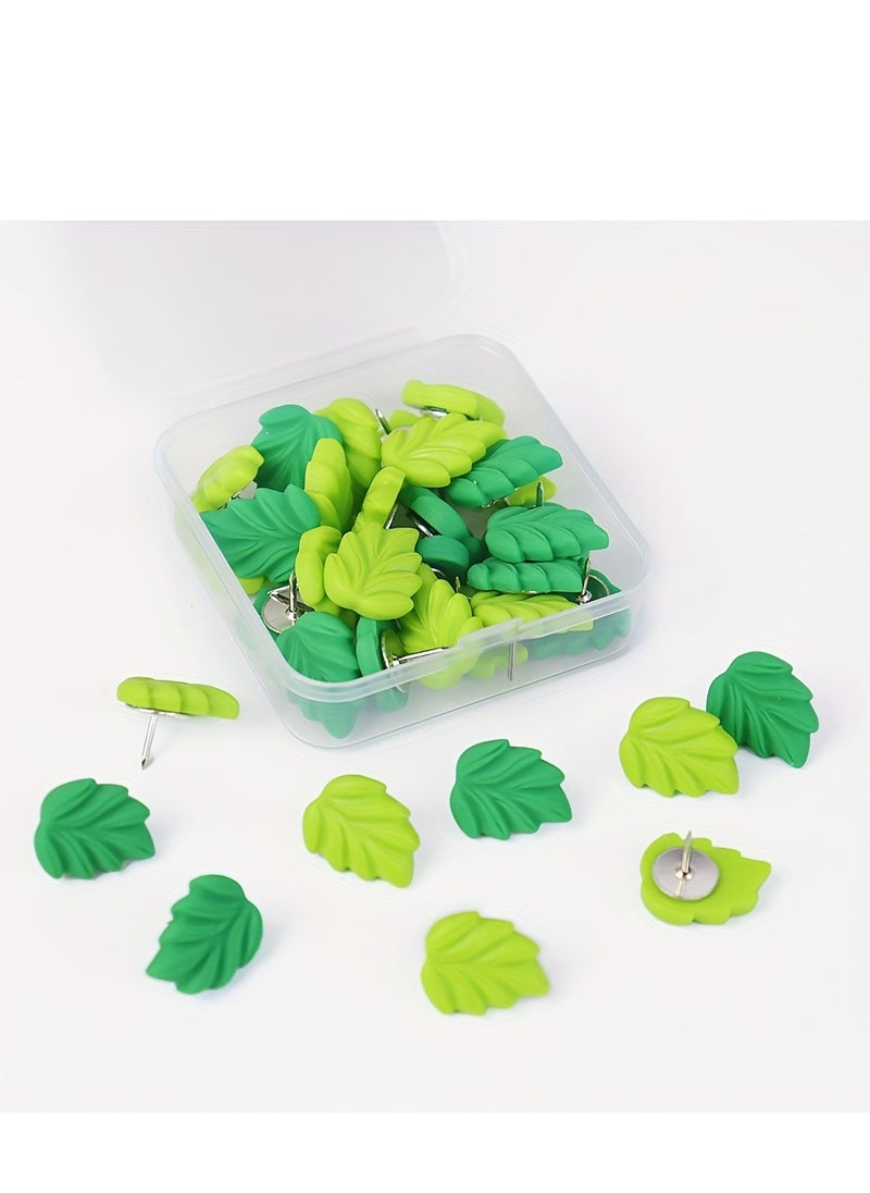 Generic 30Pcs Decorative Push Pins Green Leaves Flat Thumbtacks Creative Thumbtacks for Whiteboard Corkboard Photo Wall Map Bulletin Board Office or Home Decoration  - Image 3