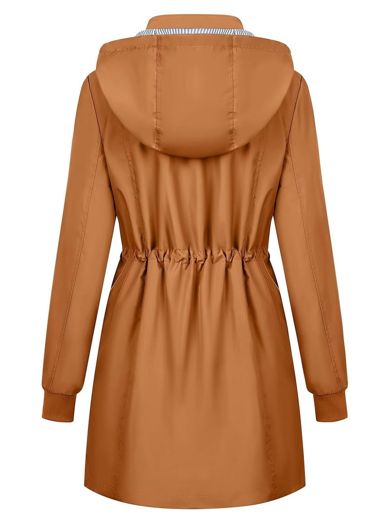 PITINAN Women's Rain Jacket - Waterproof, Lightweight, Caramel L - Image 2
