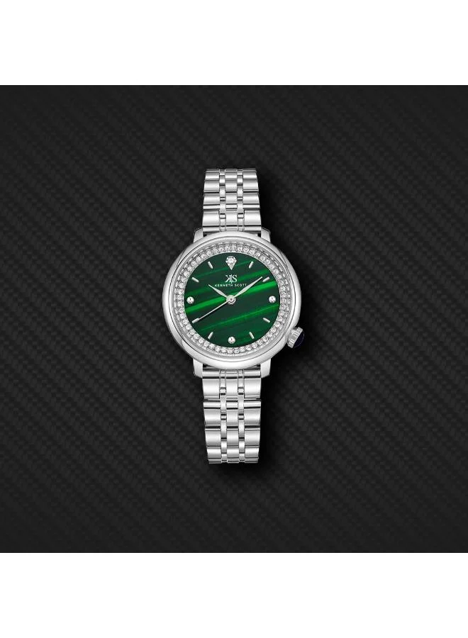 Kenneth Scott Green Women's Stainless Steel Analog Watch K23518-SBSH - 30 mm for Women | Best Price UAE