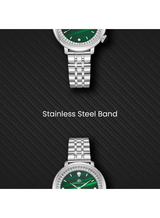 Kenneth Scott Green Women's Stainless Steel Analog Watch K23518-SBSH - 30 mm for Women | Best Price UAE