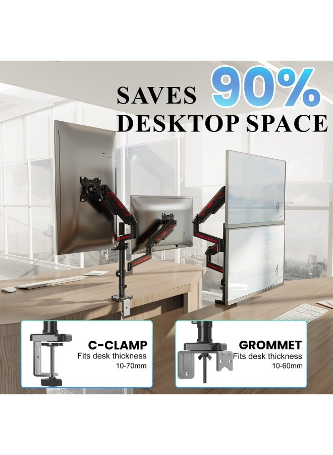 ETHU Dual Vertical Monitor Mount for 17-32 inch Screens, Height Adjustable Gas Spring Monitor Stand with 2 Arms, VESA 75x75/100x100, Each Arm Holds 2-9kg, C-Clamp and Grommet Base, Black - Image 5