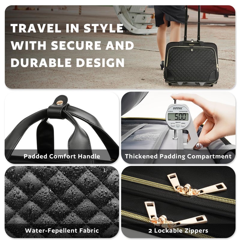 Arcoyard Rolling Laptop Bag Women, Rolling Briefcase for Women with Waterproof Pocket, 16 Inch Computer Bag, Underseat Carry On Luggage with Wheels for Work Travel Business, Lightweight Black - Image 5