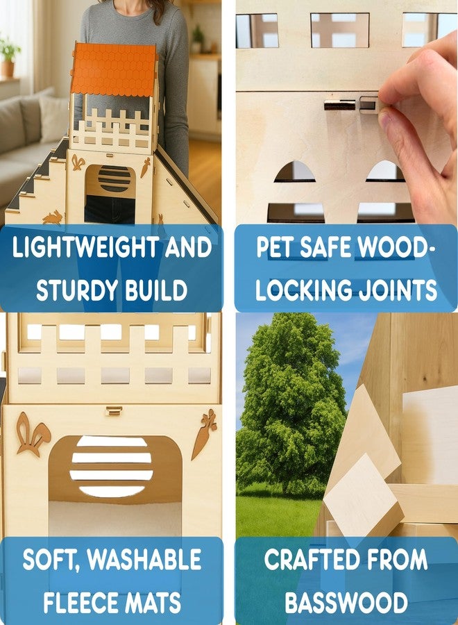 OtterPets Extra Large Bunny Hideout, Cozy Rabbit Castle with Fleece Mats, Wooden Rabbit Hideout, Bunny House Indoor Indoor, Chinchilla, Guinea Pig House (Pet Safe Wood Joints) - Image 3