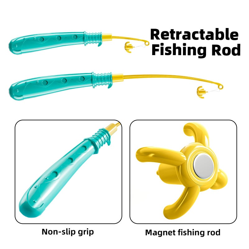 TEMI Fishing Toy Game for Kids 3 4 5 6 7 8 Years Old, 51 Fish Bath Playset for Toddlers, Toy Magnetic Rod and Fishing Net, Outdoor Water Toys for Kids Age 3-5, Party for Boy and Girl - Image 5