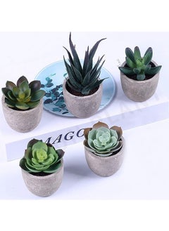 Garlo Artificial Succulent Plants, Assorted Decorative Faux Succulent Potted Fake Cactus Cacti Plants with Gray Pots, Set of 5  - Image 5