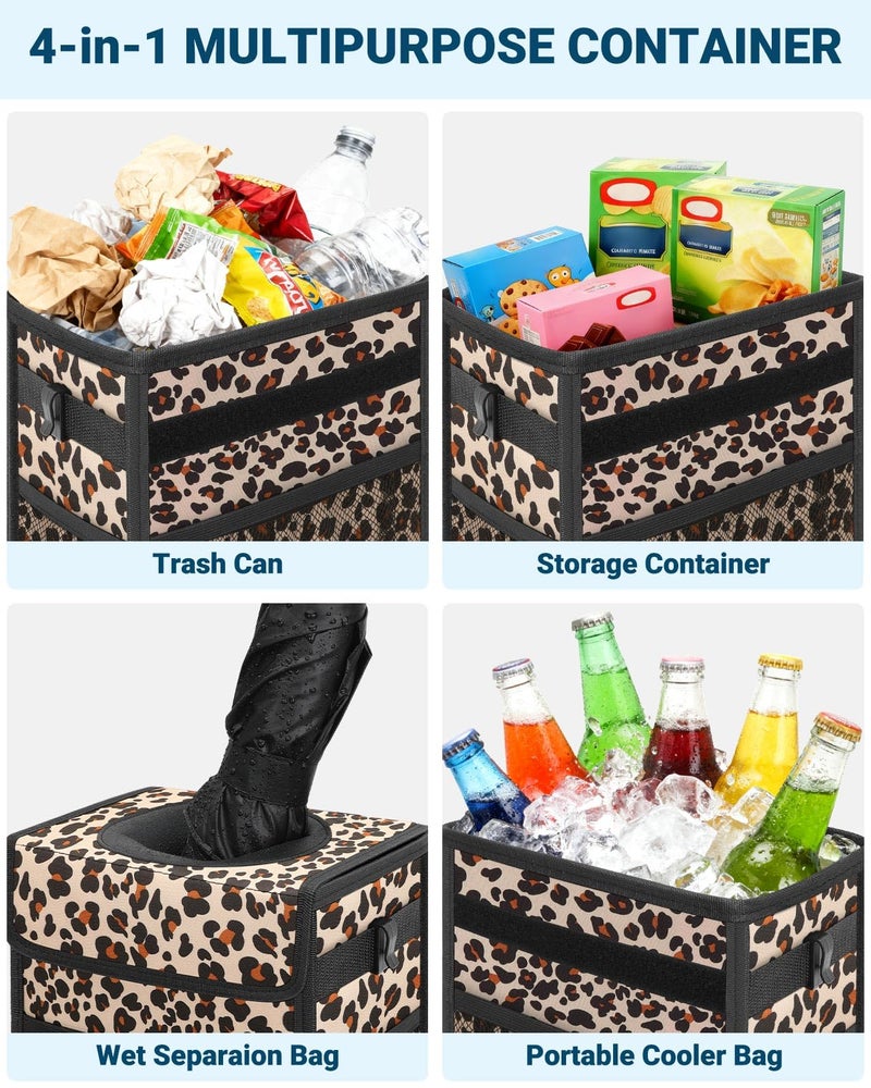 Capolo Car Trash Can with Lid, Leakproof Car Trash Bag Hanging Waterproof Automotive Garbage Can with Storage Pockets Mini Vehicle Trash Bin for Back/Front Seat(Leopard,2.5 Gallon) - Image 5