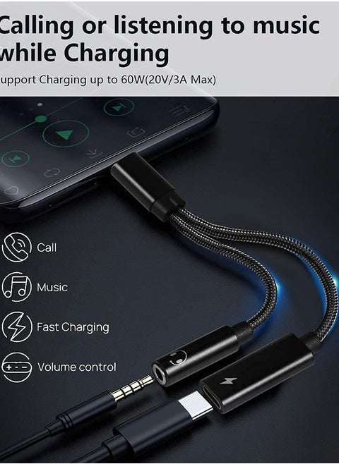 Samsung Galaxy S23 Headphone Adapter, 2 in 1 USB C to 3.5mm Audio Adapter & 60W Fast Charging Dongle Compatible with Pixel 7Pro/6/6Pro/5/4XL, Galaxy S23+/S23 Ultra/S22+/S22 Ultra/S21+/S21FE/Note 10+