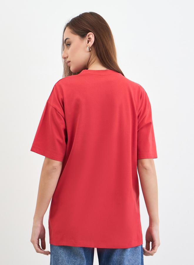 Styli Red Slogan Print Embellished Oversized T-Shirt - Image 5