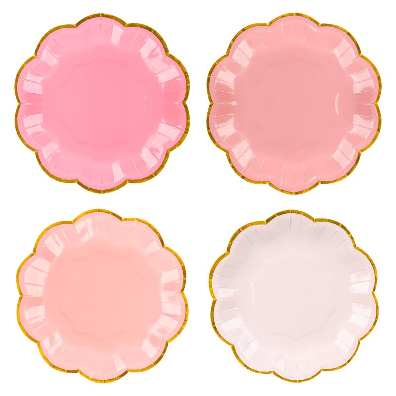 AimFun 48 Pcs Pink Party Plates Gradient Pink Dessert Paper Plates 7inch Gold Foil Scalloped Edge Disposable Cake Plates for Valentines Day Birthday Bridal Baby Shower Wedding Party Supplies - Image 1